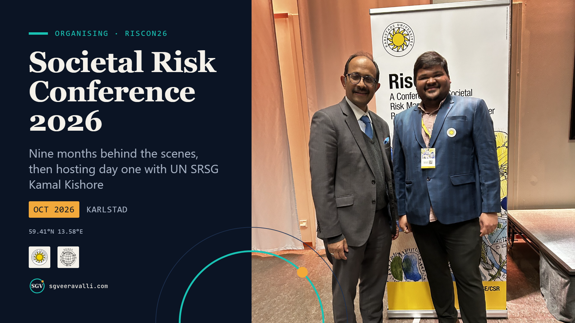 With UN SRSG Kamal Kishore at RisCon26, the Societal Risk Conference 2026, Karlstad University